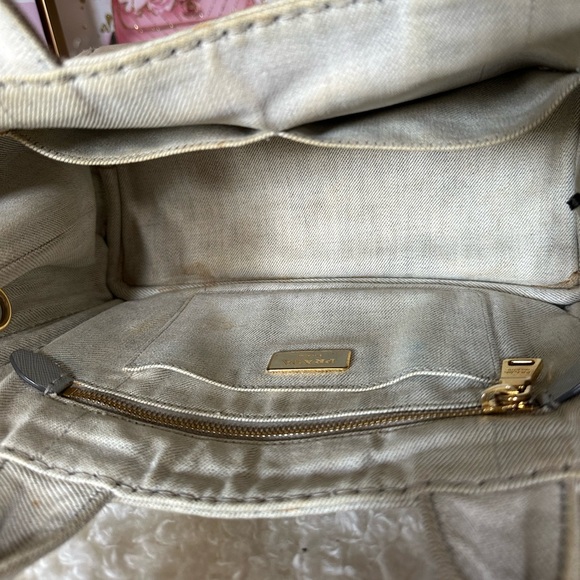 Vintage Prada Small Canapa Denim Logo Tote in Bianco Grey/white - Picture 12 of 16